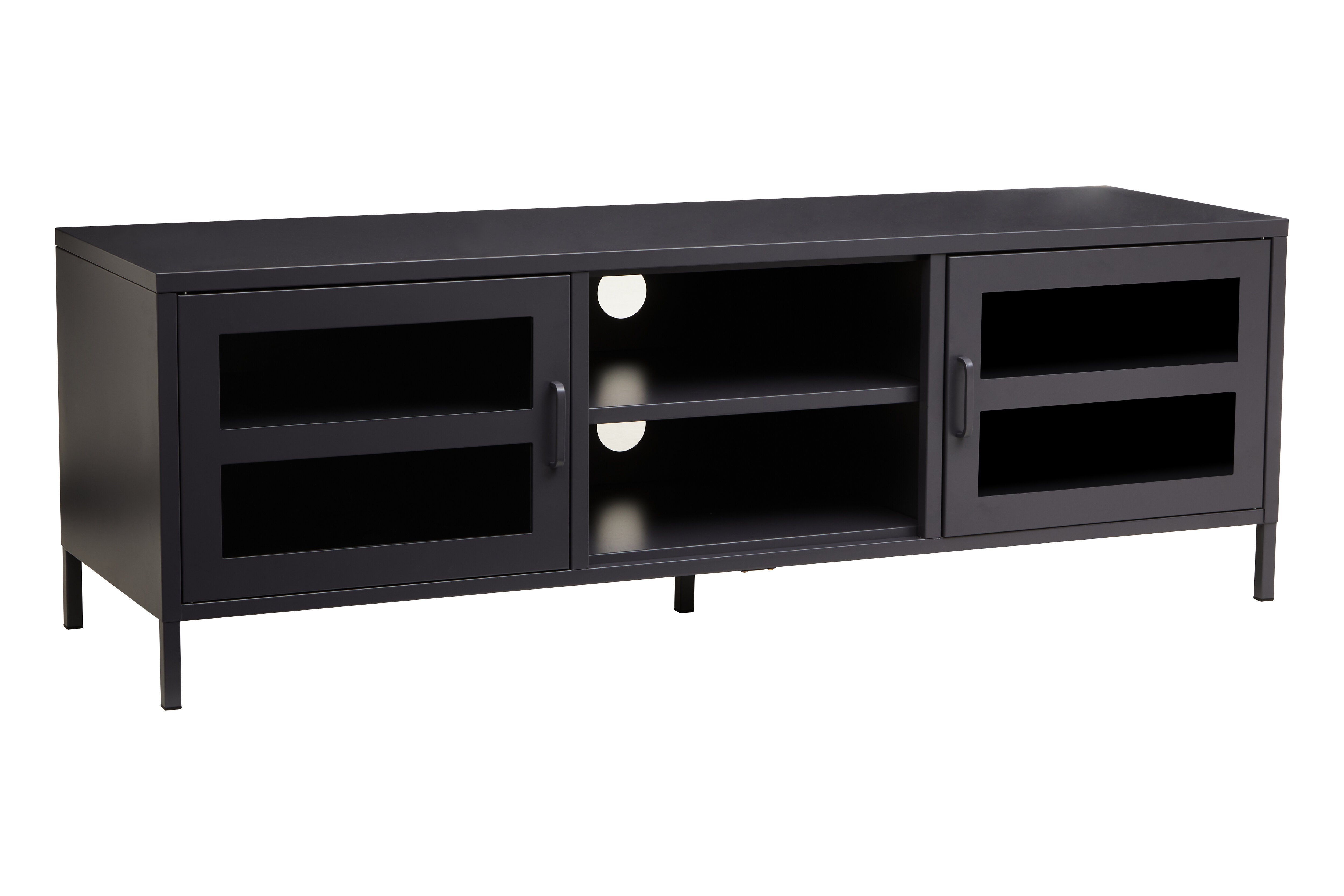 Astell Black Metal & Clear Glass TV Unit | 2 Doors
